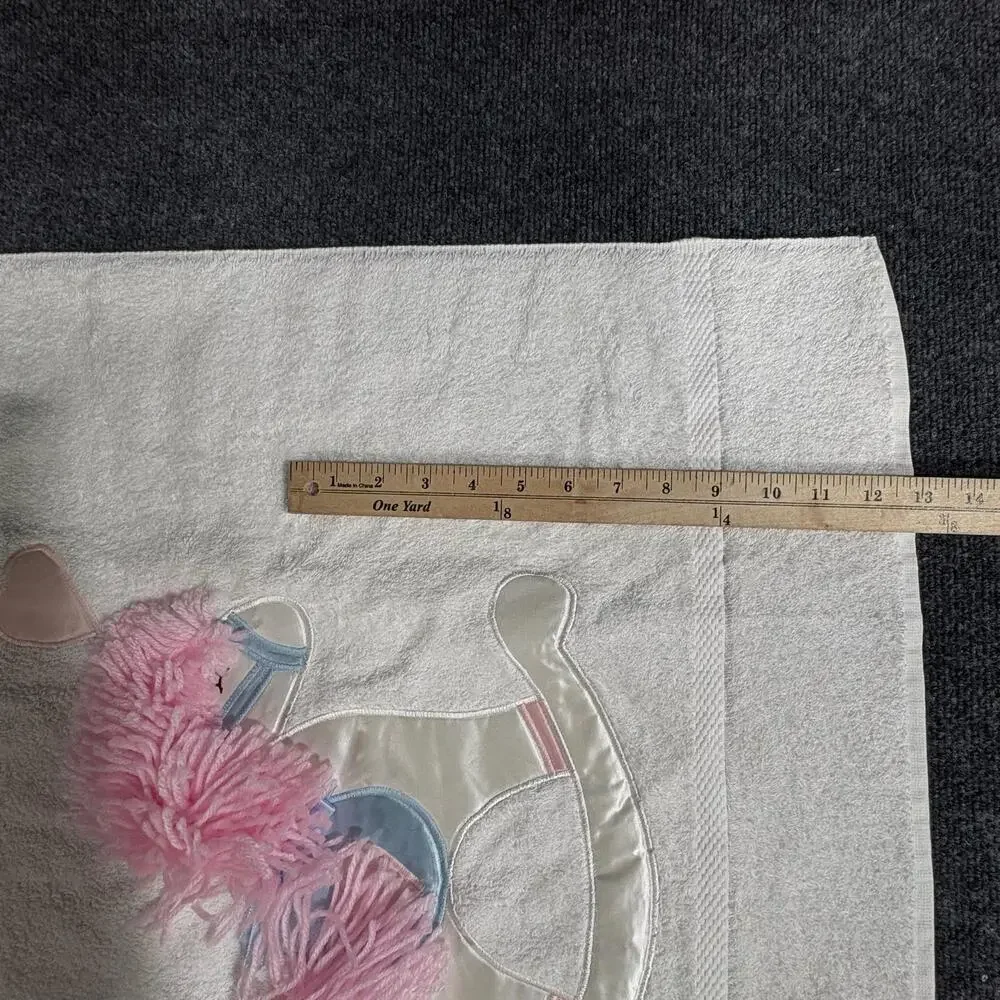 Cannon Bath Towel White Rocking Horse Hearts Baby Nursery Embroidered 26x49 USA